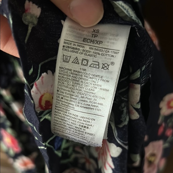 Gap, V-Neck Puff Sleeve Dress, navy with flower detail, XS - Picture 8 of 9